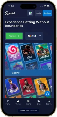 Rainbet auf dem Smartphone